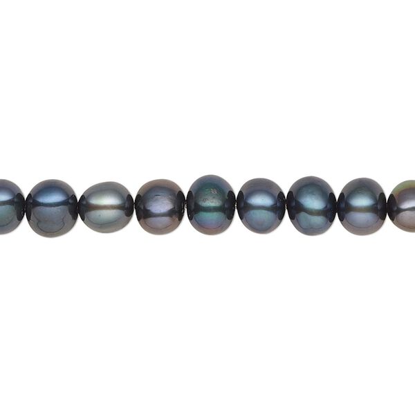 Pearl, cultured freshwater (dyed), iris green, 5-6mm semi-round, C grade, Mohs hardness 2-1/2 to 4. Sold per 15-1/2" to 16" strand. image number 0