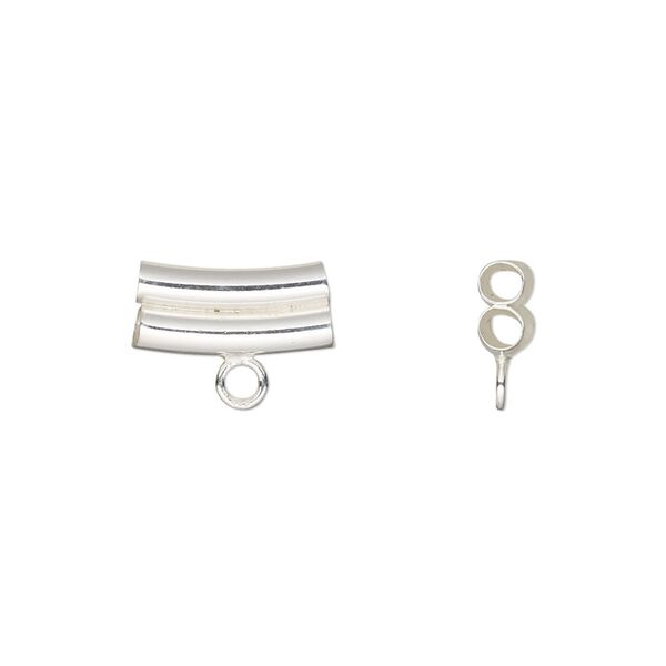 Bead, sterling silver, 13x6mm 2-strand curved double tube with loop. Sold individually. image number 0
