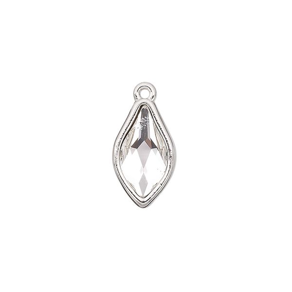 Drop, TierraCast®, crystal and rhodium-plated pewter (tin-based alloy), crystal clear, 16.5x9.5mm teardrop with renewal theme. Sold individually. image number 0