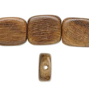 Bead, wood (waxed), 18x15mm hand-cut flat rectangle. Sold per 15-1/2" to 16" strand.
