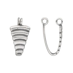 Bail, JBB Findings, donut, antique silver-plated pewter (tin-based alloy), 19x12mm single-sided corrugated shield with 18x5mm grip length. Sold individually.