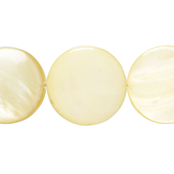 Mother-of-pearl shell 1pkg1, puffed flat round bead 15 inch canary 19-20mm image number 0