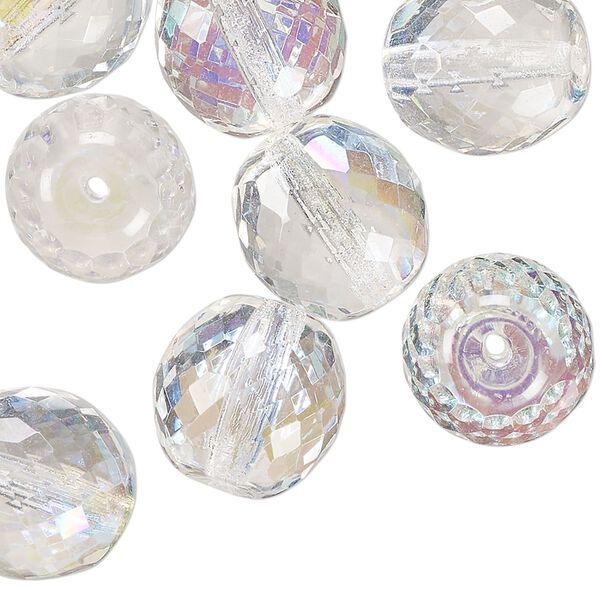 Czech fire-polished glass 1pkg30, faceted round bead translucent clear AB 14mm image number 0