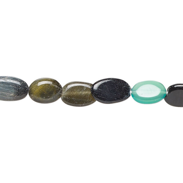 Multi-gemstone 1pkg1, hand-cut puffed oval bead C grade, 10 inch 6x5mm-12x6mm image number 0