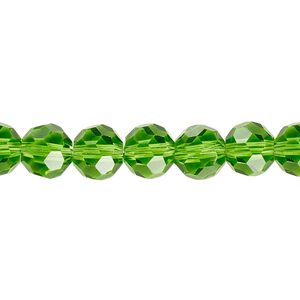 Bead 1pk 32 facets transparent green, Celestial Crystal® 8mm round 15.5-16 inch
