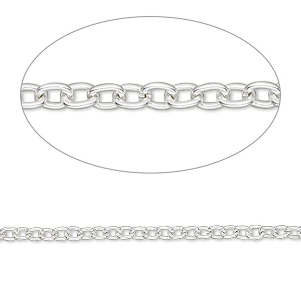 Chain, silver-finished brass, 2.5mm cable. Sold per pkg of 50 feet. image number 0