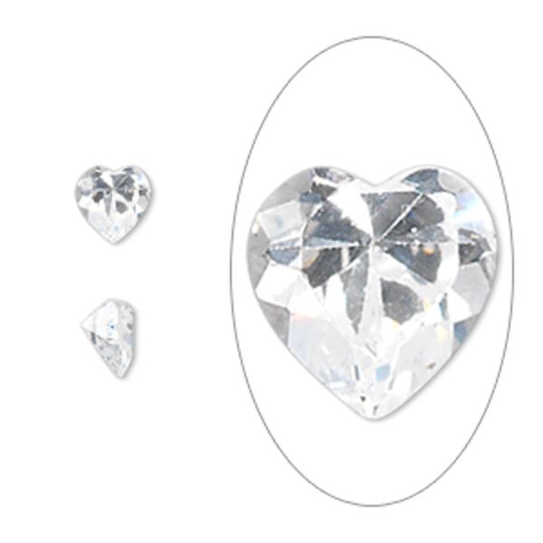 Gem, cubic zirconia, spinel white, 6mm faceted heart, Mohs hardness 8-1/2. Sold per pkg of 2. image number 0