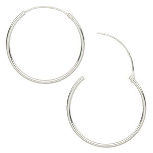 Earring hoop 1pkg2 sterling silver, 25mm round / endless loop, 1 pair