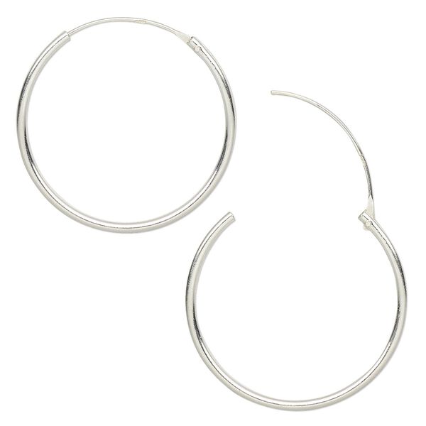 Earring hoop 1pkg2 sterling silver, 25mm round / endless loop, 1 pair image number 0