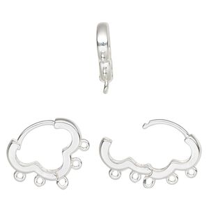 Earring hoop 1pkg2, 15mm / hinged / closed loop / square tube, 17 gauge silver-finished brass 1 pair