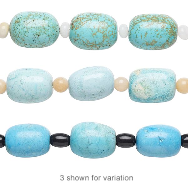 Bead mix, "turquoise" (imitation) resin / multi-gemstone (natural / dyed / heated) / glass, multicolored, 5mm-21x16mm mixed shape. Sold per pkg of 7. image number 0
