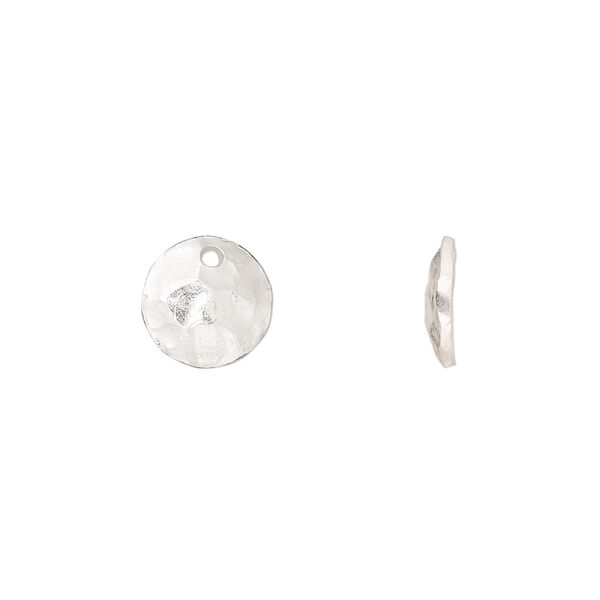 Drop, sterling silver, 10mm domed hammered disc. Sold individually. image number 0