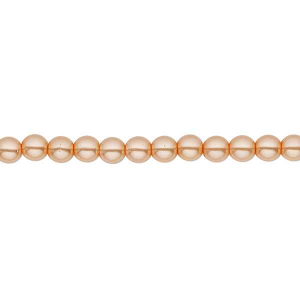Bead, Czech pearl-coated glass druk, opaque peach-orange, 4mm round. Sold per 15-1/2" to 16" strand. image number 0