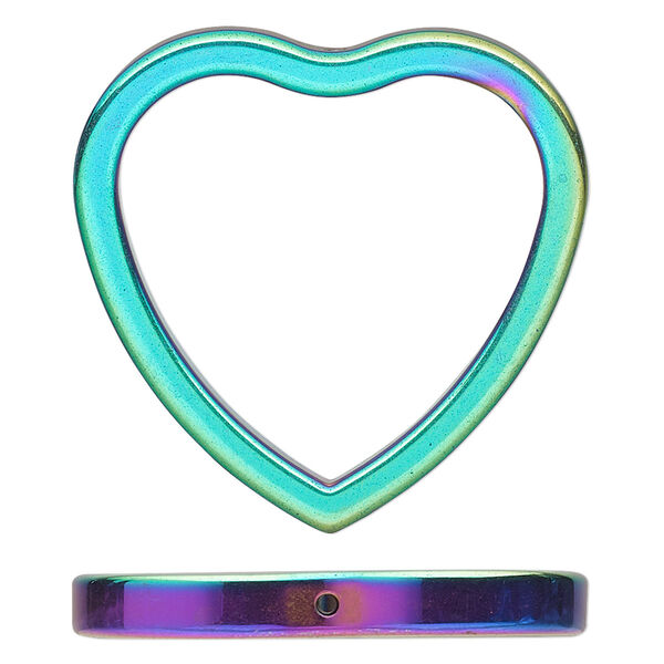 Focal, electroplated Hemalyke™ (man-made), rainbow, 34mm vertically drilled double-sided open heart. Sold per pkg of 2. image number 0
