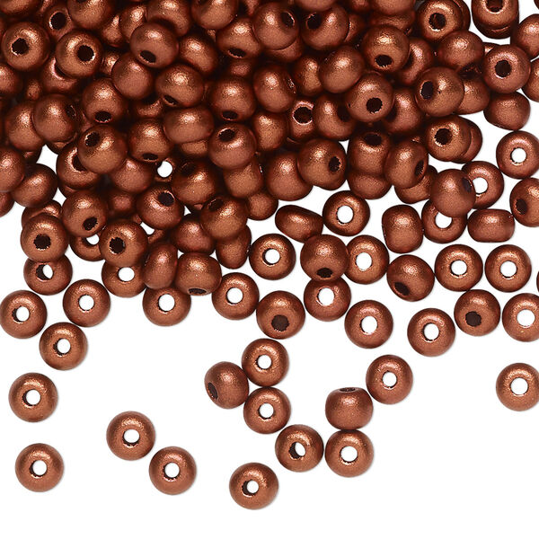 Seed bead, Preciosa Ornela Czech glass, pkg/50g, #6 rocaille, opaque soft dark copper metallic alabaster, (01750). image number 0