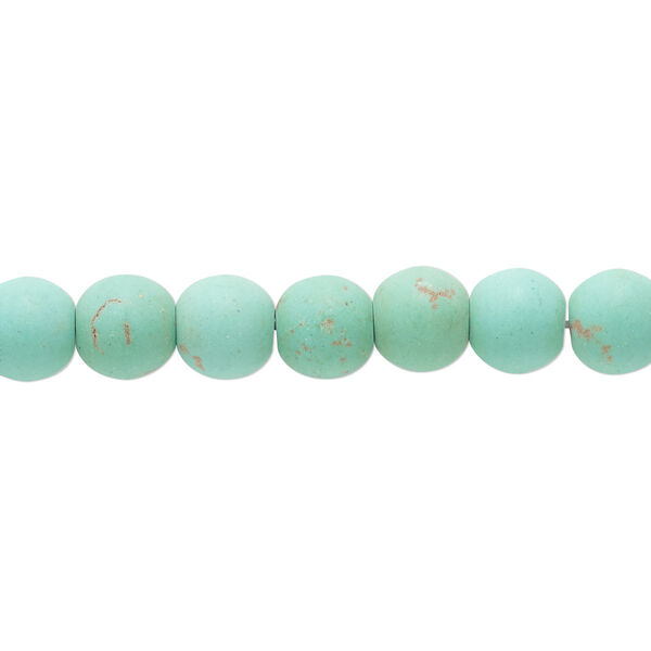 Bead, magnesite (dyed / stabilized), matte green, 7-8mm round, C grade, Mohs hardness 3-1/2 to 4. Sold per 14-inch strand. image number 0