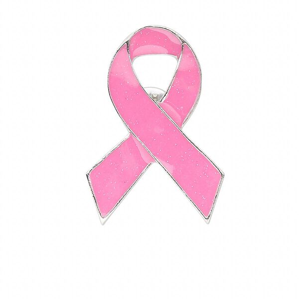 Spot pin, silver-finished "pewter" (zinc-based alloy) and enamel, dark pink, 41x28mm breast cancer awareness ribbon. Sold per pkg of 4. image number 0
