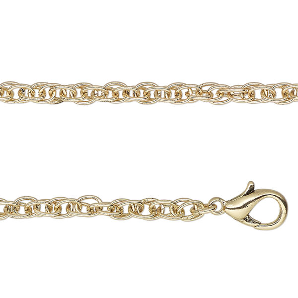 Chain, gold-finished steel, 3.4mm triple rope, 24 inches with lobster claw clasp. Sold individually. image number 0