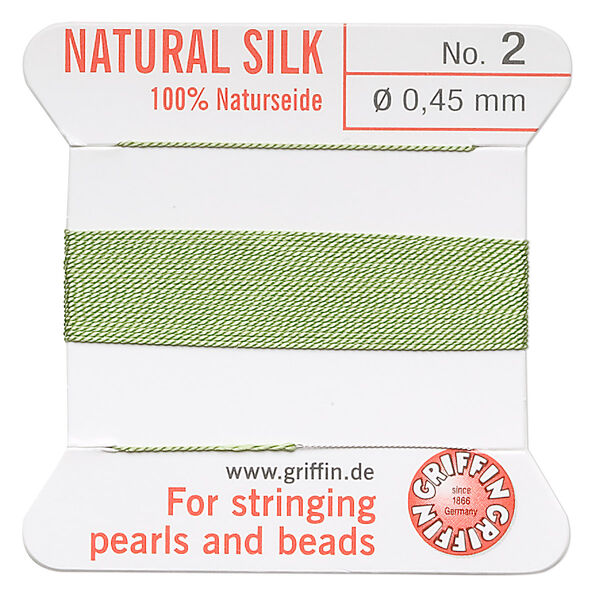 Thread, Griffin, silk, jade green, size #2. Sold per 2-meter card (approximately 78 inches). image number 0