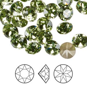 Chaton 6pk peridot foil back, Crystal Passions® Regenerated 8.16-8.41mm round SS39 1088