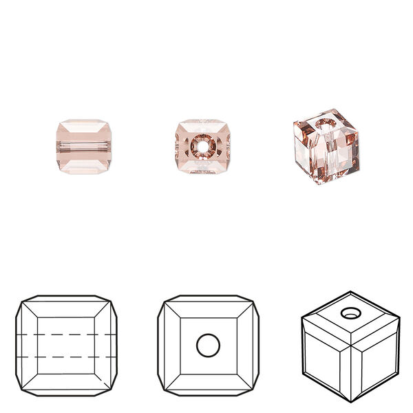 Bead 6pk rose peach, Crystal Passions® 6mm cube 5601 image number 0