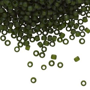 Seed bead, TOHO BEADS®, glass, pkg/250g, #8 round, translucent frosted olivine (TR-08-940F).