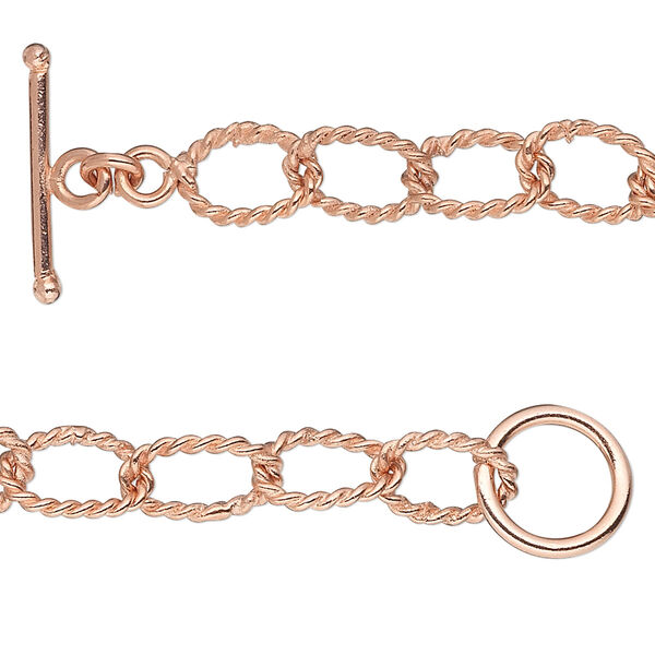 Chain, copper-plated copper, 7mm twisted oval cable, 18 inches with toggle clasp. Sold individually. image number 0