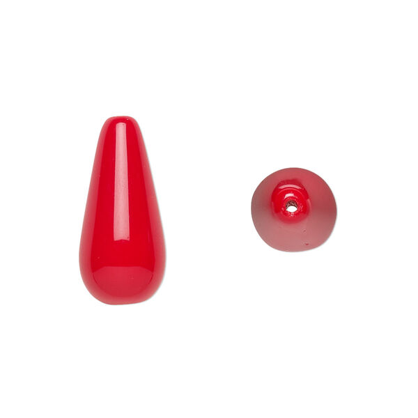Bead, Czech pressed glass, opaque red, 20x9.5mm teardrop. Sold per 15-1/2" to 16" strand, approximately 20 beads. image number 0