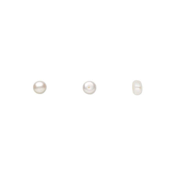 Pearl, White Lotus™, cultured freshwater (bleached), white, 3.5-4mm half-drilled button, B grade, Mohs hardness 2-1/2 to 4. Sold per pair. image number 0