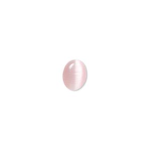 Cabochon, cat's eye glass (fiber optic glass), pink, 9x7mm calibrated oval, quality grade. Sold per pkg of 10.