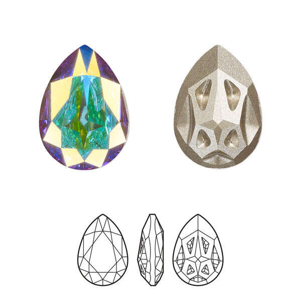 Fancy stone 1pk crystal AB foil back, Crystal Passions® 18x13mm mirage pear 4390 image number 0