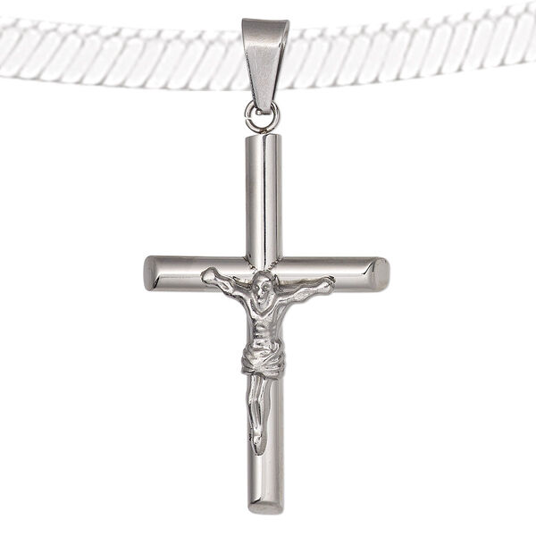 Pendant, stainless steel, 44x27mm crucifix. Sold individually. image number 0