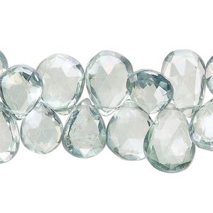 Quartz crystal 1pkg1, hand-cut top-drilled faceted puffed teardrop bead 7 inch 11x8mm-17x12mm
