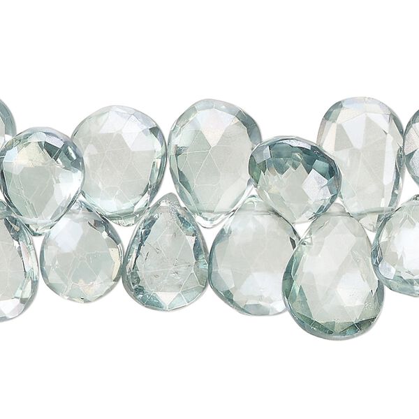 Quartz crystal 1pkg1, hand-cut top-drilled faceted puffed teardrop bead 7 inch 11x8mm-17x12mm image number 0