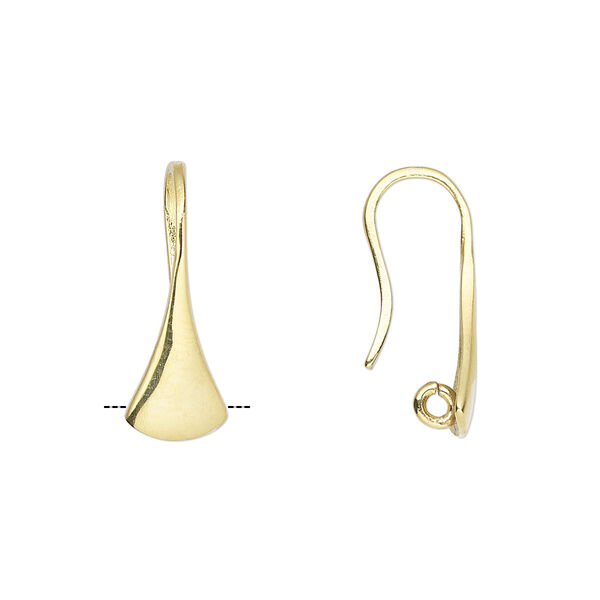 Ear wire, gold-finished sterling silver, 20mm fan shape fishhook with hidden open loop, 18 gauge. Sold per pair. image number 0