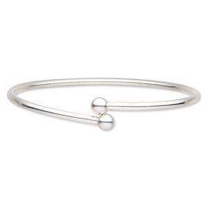 Bracelet, bangle, sterling silver, 3mm wide flexible band with 5.5mm twist-off ball ends, 7-1/2 inches. Sold individually.