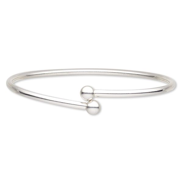 Bracelet, bangle, sterling silver, 3mm wide flexible band with 5.5mm twist-off ball ends, 7-1/2 inches. Sold individually. image number 0