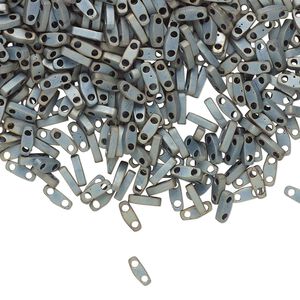 Seed bead, TILA®, glass, pkg/5g, 5x1.2mm quarter tila rectangle, opaque matte metallic silver grey, (QTL-2002).
