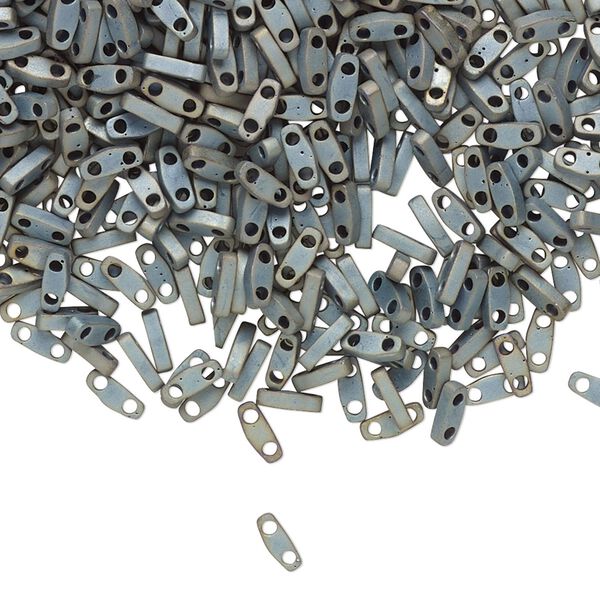 Seed bead, TILA®, glass, pkg/5g, 5x1.2mm quarter tila rectangle, opaque matte metallic silver grey, (QTL-2002). image number 0