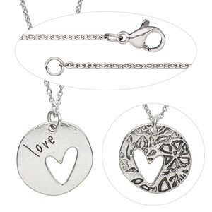 Necklace, Simple and Sleek Jewelry™, round drop with "love" and stainless steel chain, wearable at 18 and 20 inches. Sold individually.
