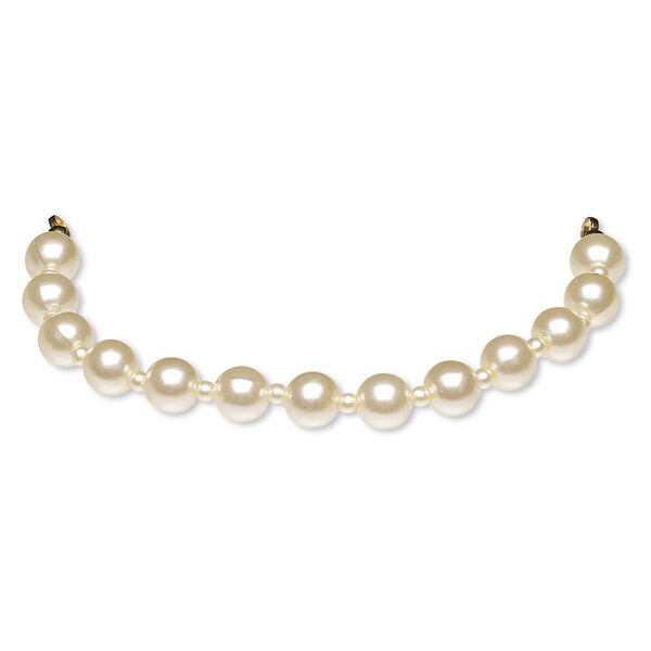 Bracelet component, vintage acrylic pearl and gold-finished brass, ivory, 8mm round, 5 inches. Sold individually. image number 0