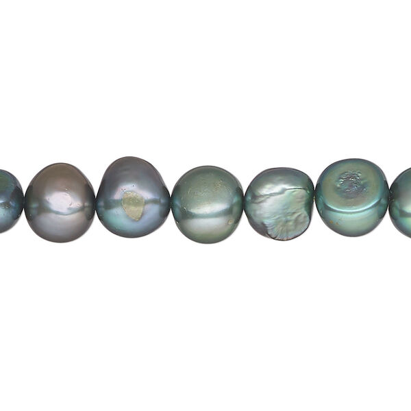 Pearl, cultured freshwater (dyed), spruce, 7-8mm flat-sided potato, D grade, Mohs hardness 2-1/2 to 4. Sold per 16-inch strand. image number 0