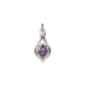 Amethyst / sterling silver 1pkg1, open beaded teardrop drop natural antiqued 15x9mm