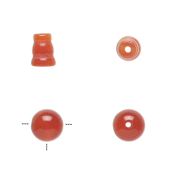 Bead, red agate (dyed / heated), 8mm T-drilled round and 8x5mm-9x6mm cone, B grade, Mohs hardness 6-1/2 to 7. Sold per pkg of (2) 2-piece sets. image number 0
