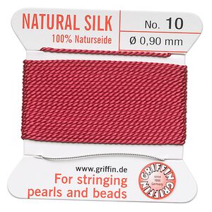 Thread, Griffin, silk, garnet red, size #10. Sold per 2-meter card (approximately 78 inches).