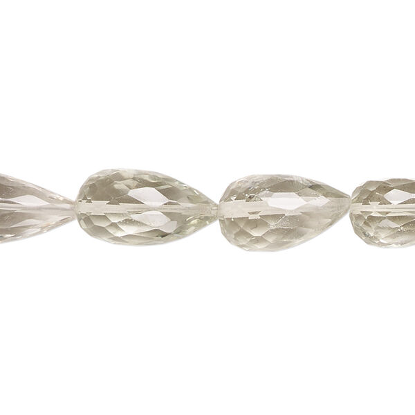 Bead, green quartz (heated), 11x7mm-26x11mm graduated hand-cut faceted teardrop with 0.4-1.4mm hole, B+ grade, Mohs hardness 7. Sold per 8-inch strand. image number 0