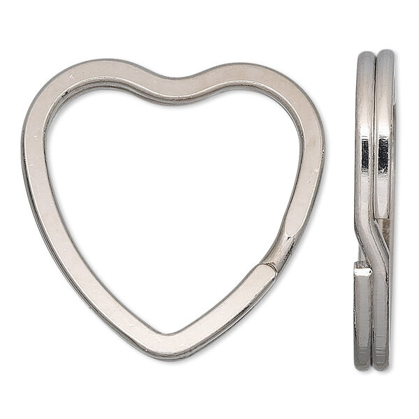 Split ring, nickel-finished steel, 32x31mm flat heart. Sold per pkg of 10. image number 0
