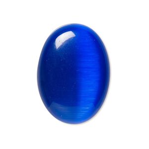 Cabochon, cat's eye glass (fiber optic glass), blue, 30x22mm calibrated oval, quality grade. Sold per pkg of 2.