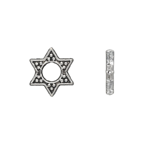 Bead, antique silver-plated "pewter" (zinc-based alloy), 15x13mm star with cutout center, fits up to 5mm bead. Sold per pkg of 20. image number 0