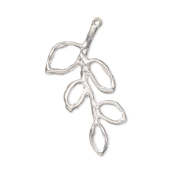 Focal, silver-plated brass, 32x23mm open 5-leaf branch. Sold per pkg of 4. image number 0